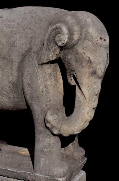 Pair of Vietnamese-style carved stone elephant statues-2