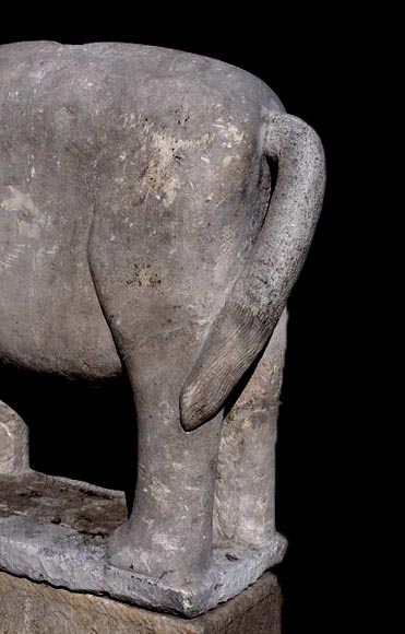 Pair of Vietnamese-style carved stone elephant statues-4