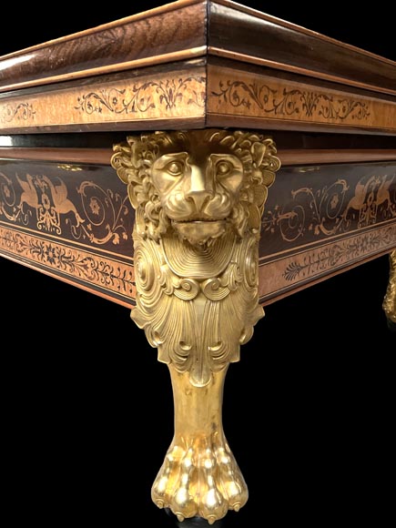 PORET AND PANNETIER, French billiard table in the Louis-Philippe style with rich marquetry decoration, resting on six gilt bronze lion's feet PORET AND PANNETIER, French billiard table in the Louis-Philippe style with rich marquetry decoration, resting on six gilt bronze lion's feet-3