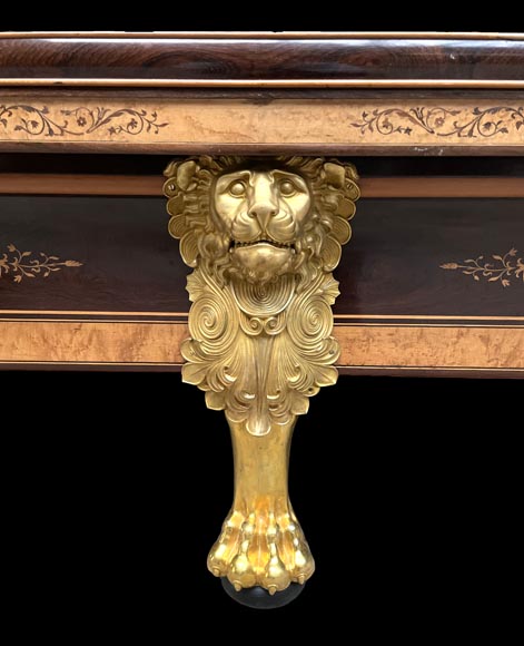 PORET AND PANNETIER, French billiard table in the Louis-Philippe style with rich marquetry decoration, resting on six gilt bronze lion's feet PORET AND PANNETIER, French billiard table in the Louis-Philippe style with rich marquetry decoration, resting on six gilt bronze lion's feet-4