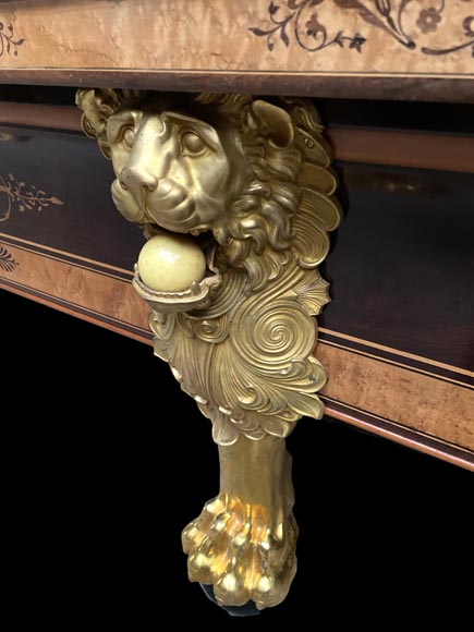 PORET AND PANNETIER, French billiard table in the Louis-Philippe style with rich marquetry decoration, resting on six gilt bronze lion's feet PORET AND PANNETIER, French billiard table in the Louis-Philippe style with rich marquetry decoration, resting on six gilt bronze lion's feet-5