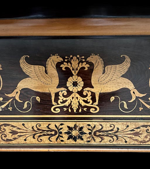 PORET AND PANNETIER, French billiard table in the Louis-Philippe style with rich marquetry decoration, resting on six gilt bronze lion's feet PORET AND PANNETIER, French billiard table in the Louis-Philippe style with rich marquetry decoration, resting on six gilt bronze lion's feet-6