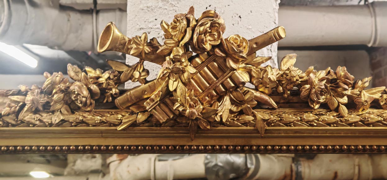 Gilded Louis XVI style trumeau with musical instruments-1