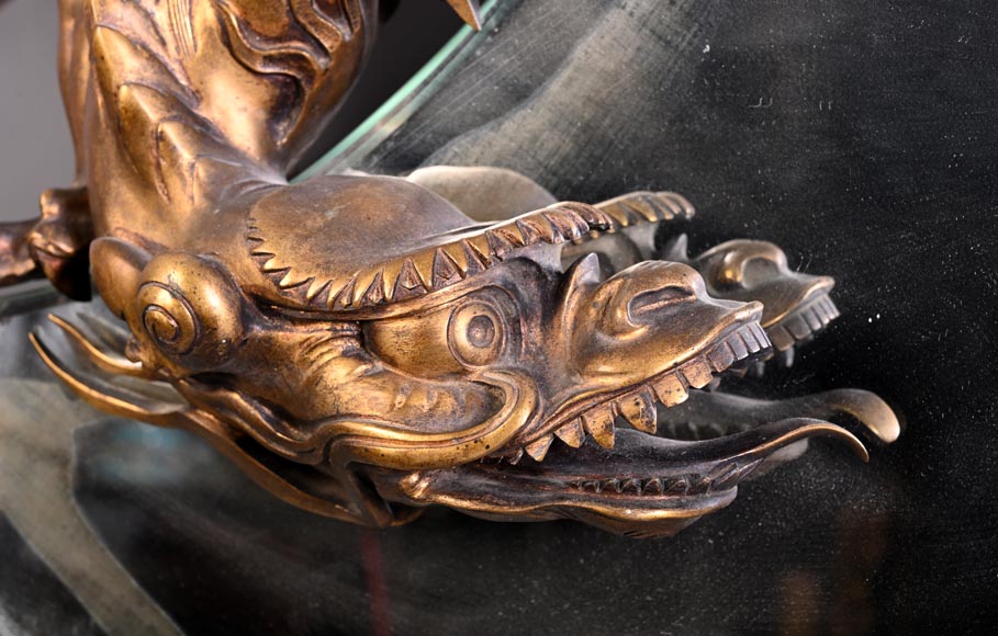 Gabriel VIARDOT (1830–1904), (attributed to) – Rare japoniste crescent-moon mirror with bronze dragon Gabriel VIARDOT (1830–1904), (attributed to) – Rare japoniste crescent-moon mirror with bronze dragon-2