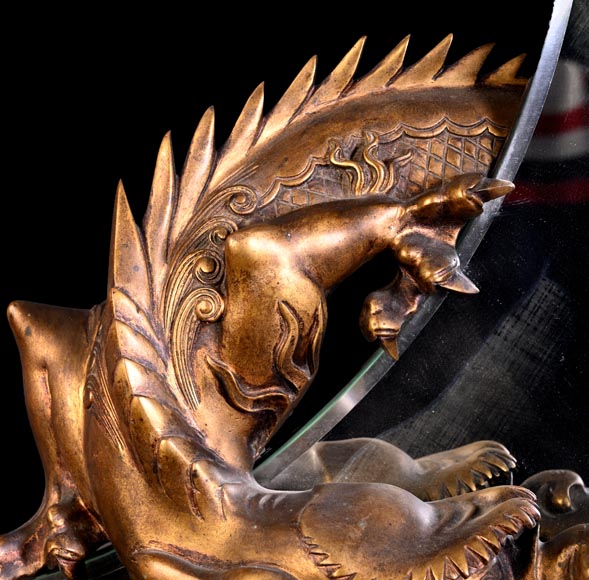 Gabriel VIARDOT (1830–1904), (attributed to) – Rare japoniste crescent-moon mirror with bronze dragon Gabriel VIARDOT (1830–1904), (attributed to) – Rare japoniste crescent-moon mirror with bronze dragon-3