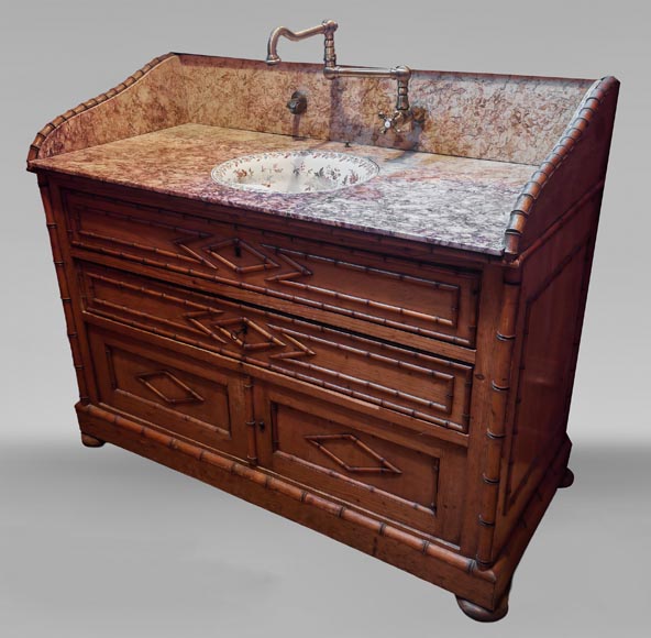 Washstand in brocatelle marble and wood imitating bamboo-1