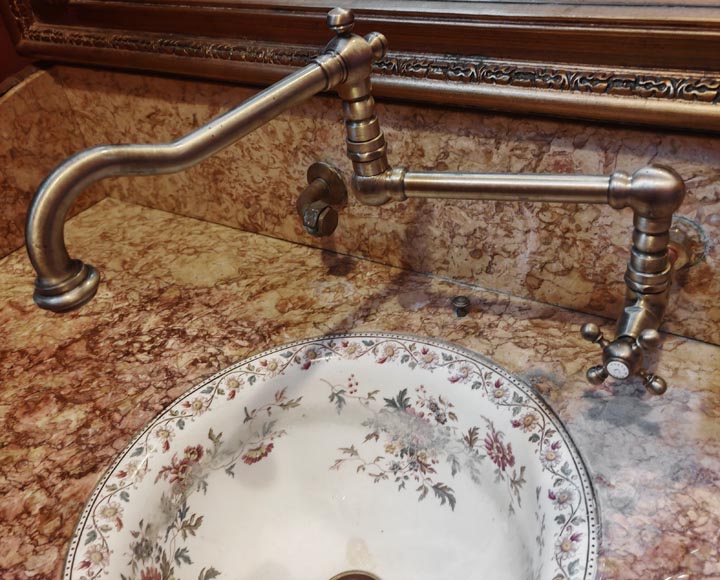 Washstand in brocatelle marble and wood imitating bamboo-10