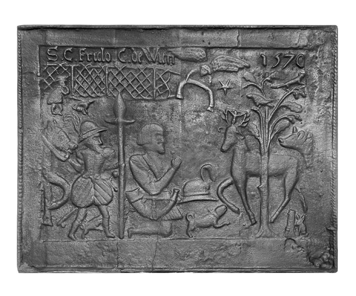 Cast iron fireplace plaque depicting 