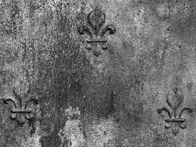 Fireplace plaque with fleur-de-lis and Pillars of Hercules-1