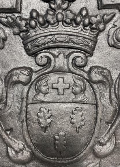 Fireplace plaque with coat of arms supported by two greyhounds-4