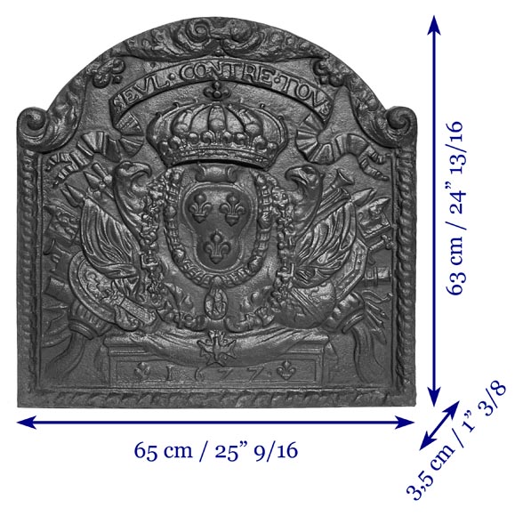 “Alone against all”, Louis XIV style fireplace plaque with the Arms of France-9