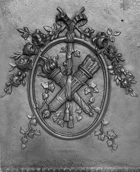 Louis XVI style fireplace plaque with quivers and torches-3