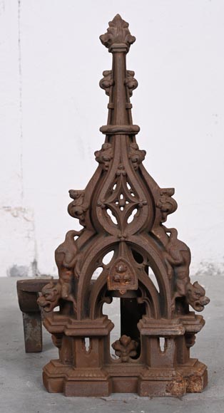 Pair of Neo-Gothic Iron Fire Dogs Pair of Neo-Gothic Iron Fire Dogs-2