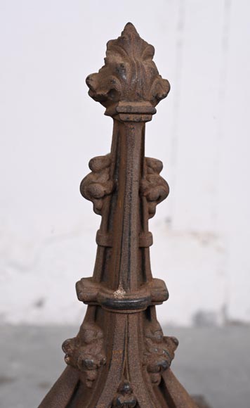 Pair of Neo-Gothic Iron Fire Dogs Pair of Neo-Gothic Iron Fire Dogs-3