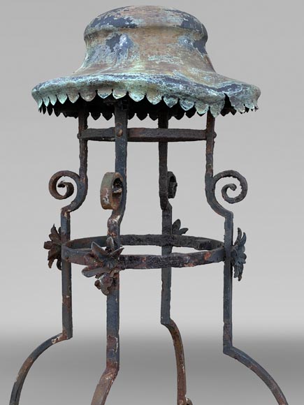 Pair of wrought iron lighting candelabra with openwork shafts, in the Renaissance taste Pair of wrought iron lighting candelabra with openwork shafts, in the Renaissance taste-2