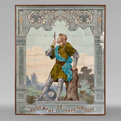Sarreguemines, ceramic Panel Depicting the “Chevalier Bayard”