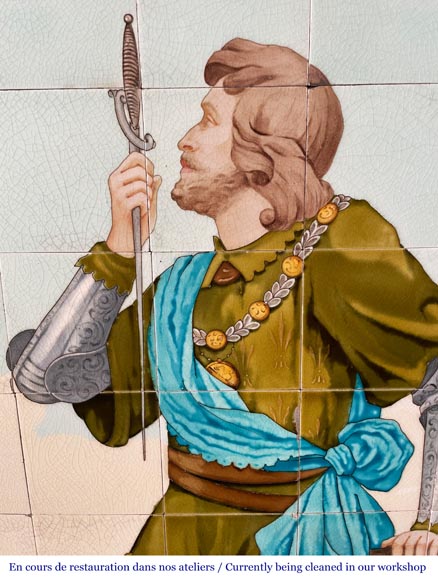 Sarreguemines, ceramic Panel Depicting the “Chevalier Bayard”-6