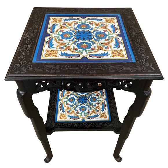 LOEBNITZ Jules (Maison Pichenot), Ebonized Wood and Iznik Style Faience Guéridon-1