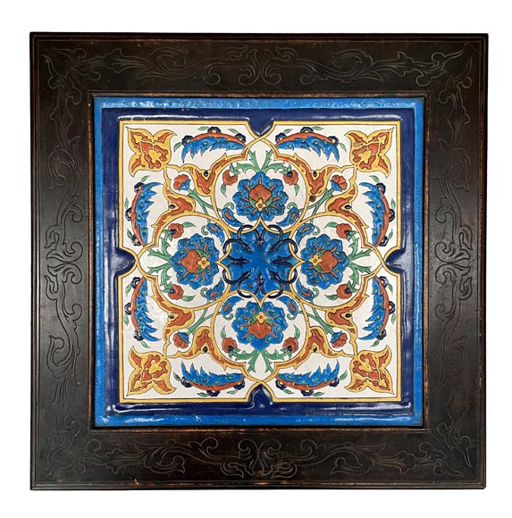 LOEBNITZ Jules (Maison Pichenot), Ebonized Wood and Iznik Style Faience Guéridon-3