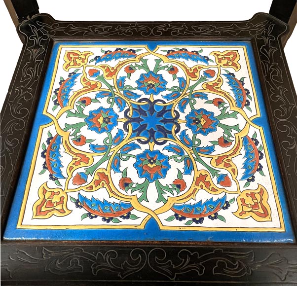 LOEBNITZ Jules (Maison Pichenot), Ebonized Wood and Iznik Style Faience Guéridon-8