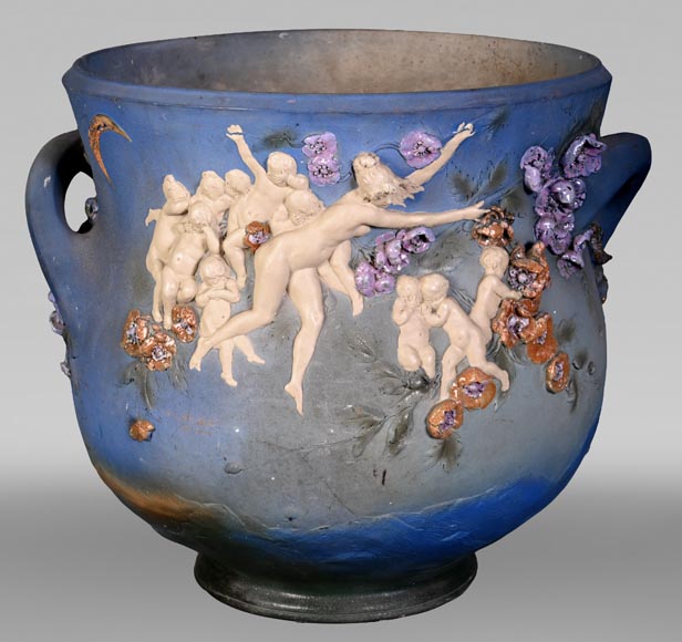 Louis Robert Carrier-Belleuse, “Allegory of Day and Night” Faience Cache-Pot-0