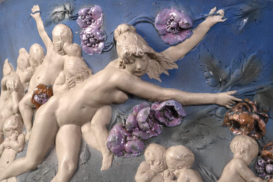 Louis Robert Carrier-Belleuse, “Allegory of Day and Night” Faience Cache-Pot-2