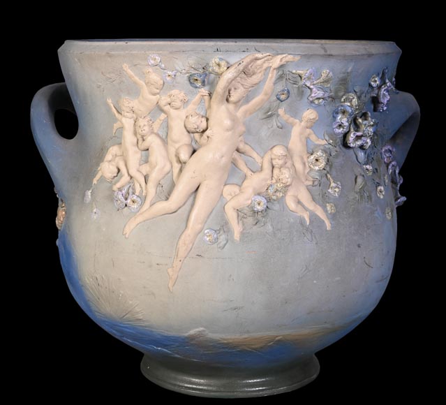 Louis Robert Carrier-Belleuse, “Allegory of Day and Night” Faience Cache-Pot-10