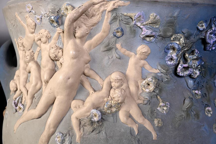Louis Robert Carrier-Belleuse, “Allegory of Day and Night” Faience Cache-Pot-11