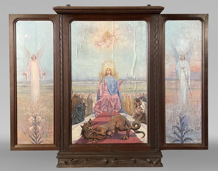 Charles-Édouard MAUGENDRE-VILLERS (1852-1922), Votive Triptych to the Virgin Mary, Protector against the Plague Charles-Édouard MAUGENDRE-VILLERS (1852-1922), Votive Triptych to the Virgin Mary, Protector against the Plague-0