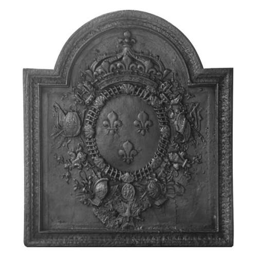 Fireplace plaque bearing the arms of France and the crowned H