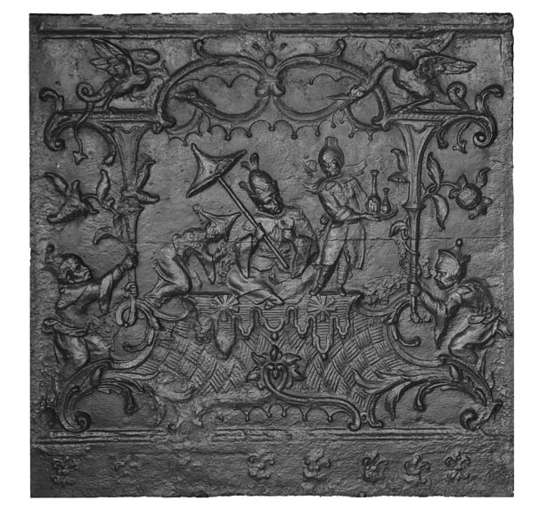 18th-century fireback featuring a chinoiserie design-0