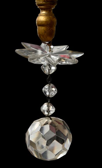 Six-light chandelier in cut crystal and gilt bronze, in the style of the Cristallerie Royale de Champagne de Bayel Six-light chandelier in cut crystal and gilt bronze, in the style of the Cristallerie Royale de Champagne de Bayel-3