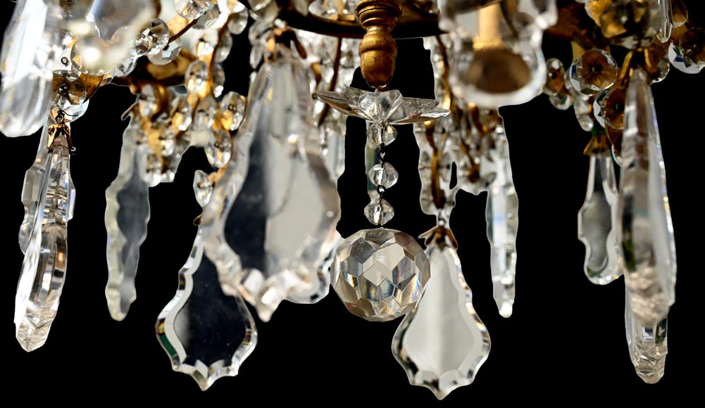 Six-light chandelier in cut crystal and gilt bronze, in the style of the Cristallerie Royale de Champagne de Bayel Six-light chandelier in cut crystal and gilt bronze, in the style of the Cristallerie Royale de Champagne de Bayel-4