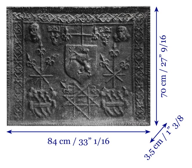 Cast-iron fireback decorated with a coat of arms and a portrait bust Cast-iron fireback decorated with a coat of arms and a portrait bust-8