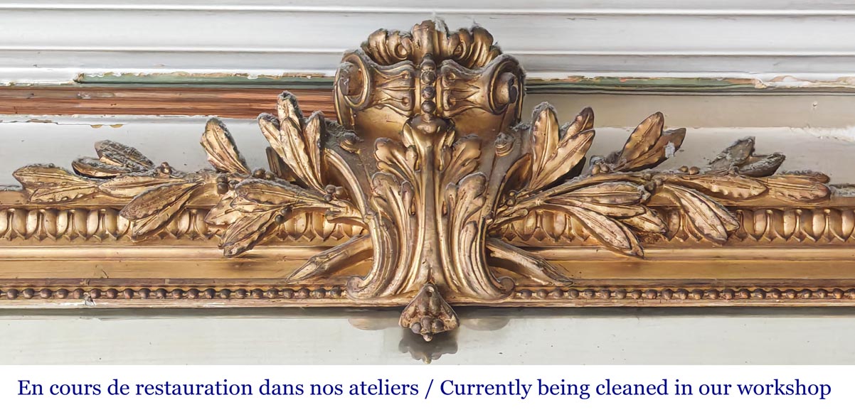 Richly decorated Louis XVI style gilt trumeau mirror Richly decorated Louis XVI style gilt trumeau mirror-1
