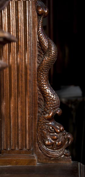 Large Neo-Troubadour buffet made out of carved walnut with bronze low-reliefs signed by Ferdinand Barbedienne-11