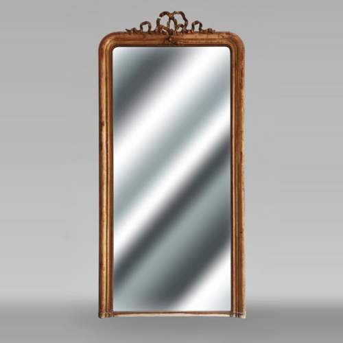 Gilt Louis XVI style trumeau mirror with a tied ribbon motif
