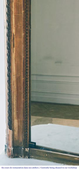 Gilt Louis XVI-style trumeau mirror, featuring a ribbon-and-bead frieze Gilt Louis XVI-style trumeau mirror, featuring a ribbon-and-bead frieze-3