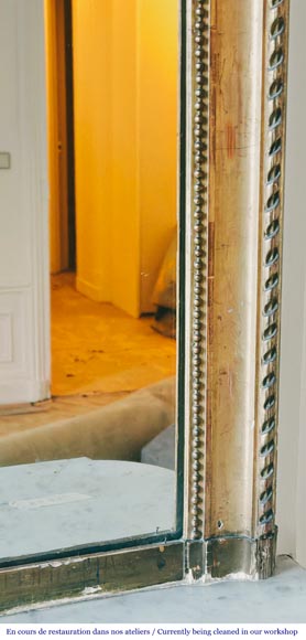 Gilt Louis XVI-style trumeau mirror, featuring a ribbon-and-bead frieze Gilt Louis XVI-style trumeau mirror, featuring a ribbon-and-bead frieze-4