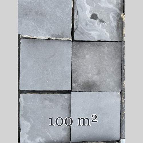 Very large set of approximately 100 m² of antique Belgian bluestone floor tiles