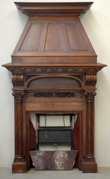 Antique Walnut hooded mantel from the 19th century-0