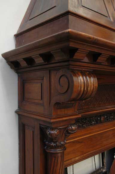 Antique Walnut hooded mantel from the 19th century-4