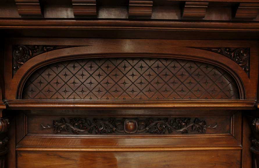 Antique Walnut hooded mantel from the 19th century-5