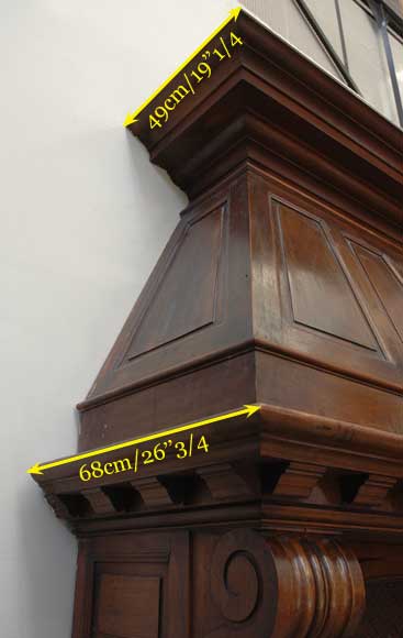 Antique Walnut hooded mantel from the 19th century-12