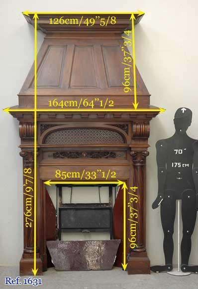 Antique Walnut hooded mantel from the 19th century-13