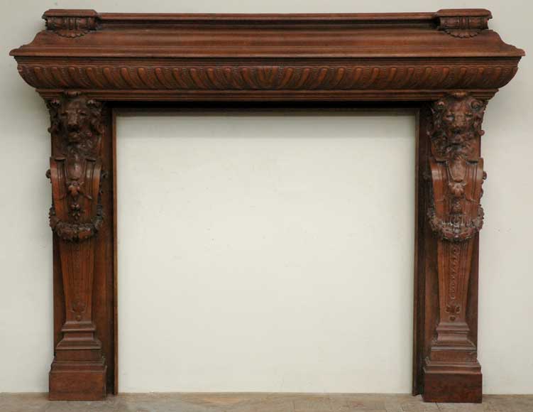 Antique mahogany mantel with lion heads - Wood