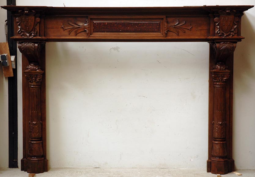 Antique oak mantel from the 19th century-0