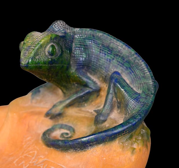 WALTER Amalric & BERGÉ Henri — Pâte de verre dish with chameleon-7