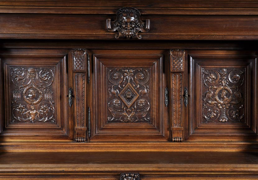 Antique Neo-Renaissance style dining room made out of carved walnut with grotesques and fantastics animals decor-4