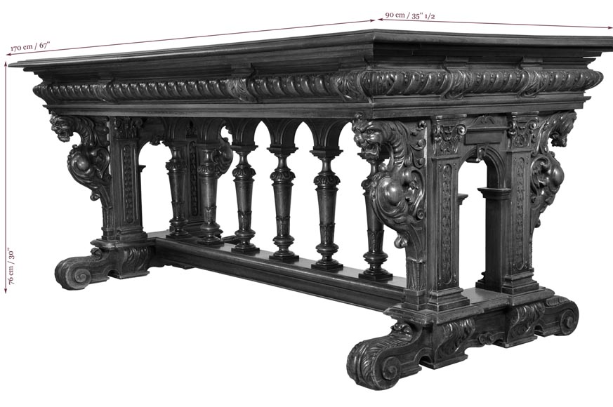 Antique Neo-Renaissance style dining room made out of carved walnut with grotesques and fantastics animals decor-17